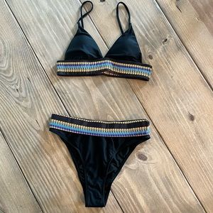 Black 2 piece bikini with multi color trim